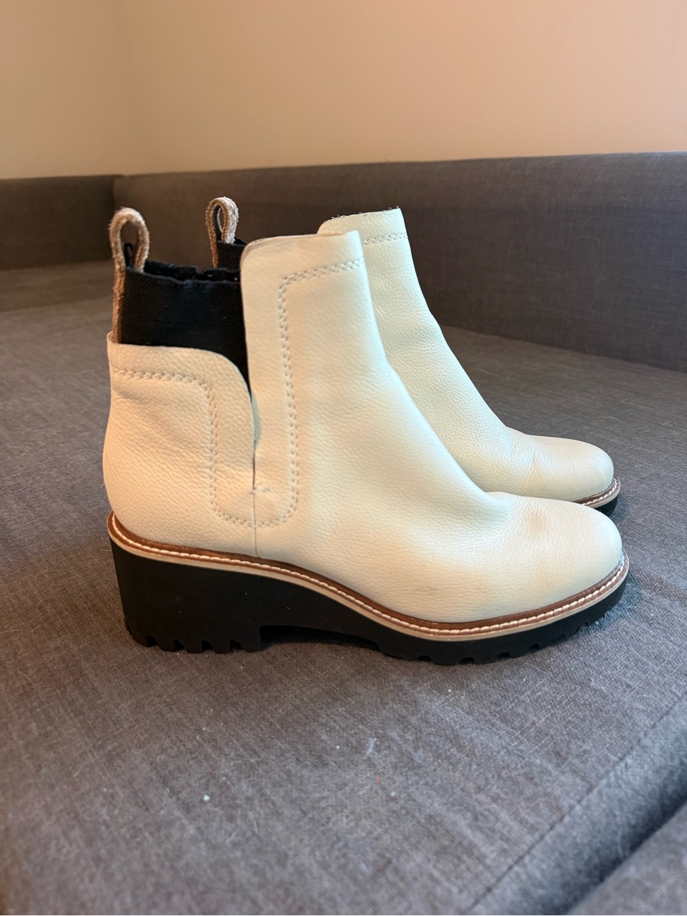 Dolce Vita Cream Leather Chelsea Platform Booties with Black Elastic